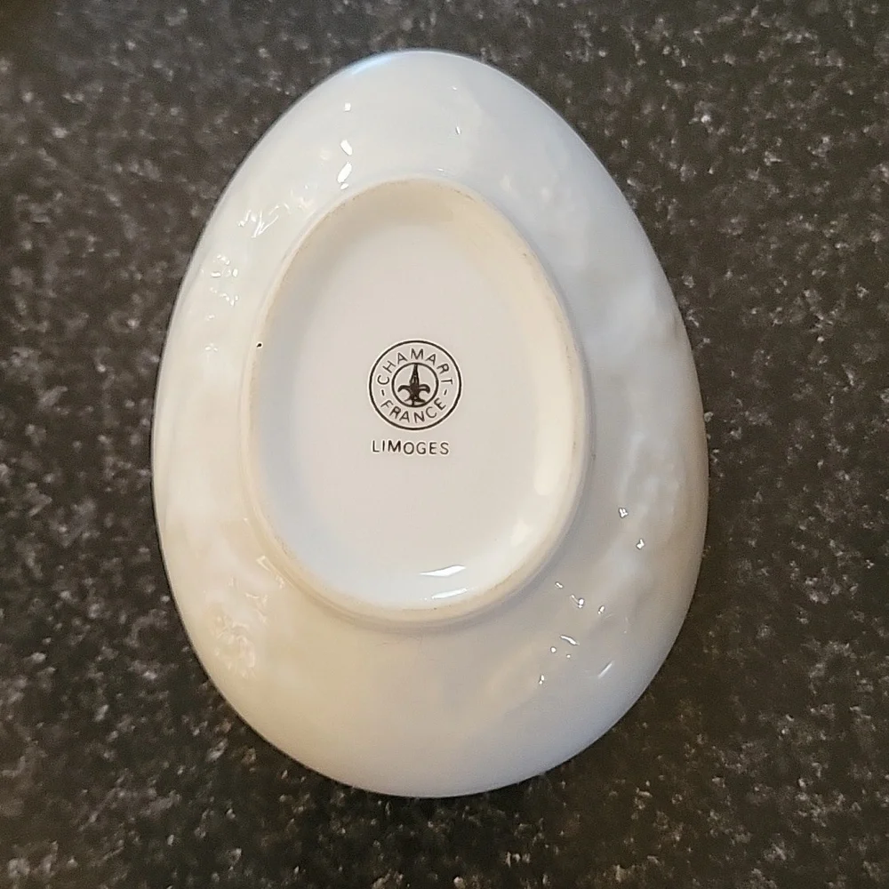 Limoges Figurine Porcelain Cherry Blossom Easter Egg Trinket White Embossed Box